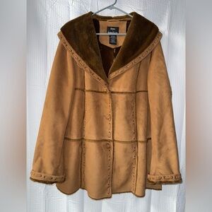 Dennis Basso Brown Faux Fur Reversible Coat Size L